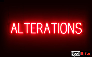 Alterations sign, featuring LED lights that look like neon Alterations signs