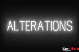 Alterations sign, featuring LED lights that look like neon Alterations signs