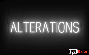 Alterations sign, featuring LED lights that look like neon Alterations signs