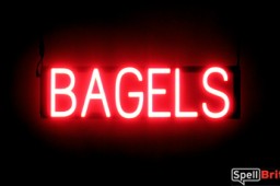 BAGELS sign, featuring LED lights that look like neon BAGEL signs