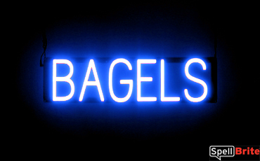 BAGELS sign, featuring LED lights that look like neon BAGEL signs