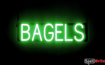 BAGELS sign, featuring LED lights that look like neon BAGEL signs