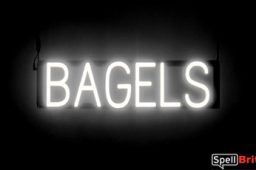 BAGELS sign, featuring LED lights that look like neon BAGEL signs