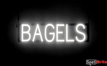 BAGELS sign, featuring LED lights that look like neon BAGEL signs