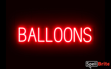 BALLOONS sign, featuring LED lights that look like neon BALLOONS signs