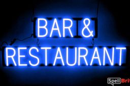 BAR RESTAURANT sign, featuring LED lights that look like neon bar and restaurant signs