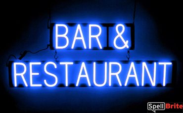 BAR RESTAURANT sign, featuring LED lights that look like neon bar and restaurant signs
