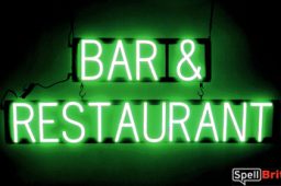 BAR RESTAURANT sign, featuring LED lights that look like neon bar and restaurant signs