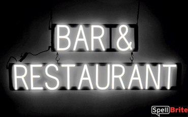 BAR RESTAURANT sign, featuring LED lights that look like neon bar and restaurant signs