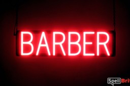 BARBER sign, featuring LED lights that look like neon BARBER signs