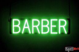 BARBER sign, featuring LED lights that look like neon BARBER signs