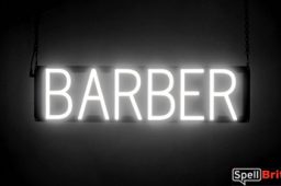 BARBER sign, featuring LED lights that look like neon BARBER signs