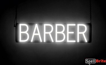 BARBER sign, featuring LED lights that look like neon BARBER signs