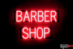 BARBER SHOP sign, featuring LED lights that look like neon BARBER SHOP signs