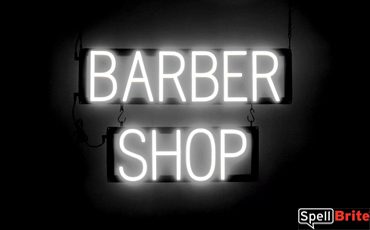 BARBER SHOP sign, featuring LED lights that look like neon BARBER SHOP signs