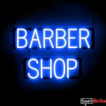 BARBER SHOP sign, featuring LED lights that look like neon BARBER SHOP signs
