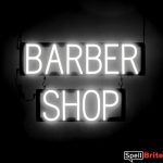 BARBER SHOP sign, featuring LED lights that look like neon BARBER SHOP signs