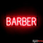 BARBER sign, featuring LED lights that look like neon BARBER signs