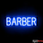 BARBER sign, featuring LED lights that look like neon BARBER signs