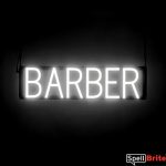 BARBER sign, featuring LED lights that look like neon BARBER signs