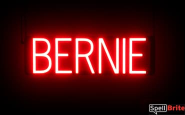 BERNIE sign, featuring LED lights that look like neon BERNIE signs