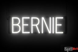 BERNIE sign, featuring LED lights that look like neon BERNIE signs