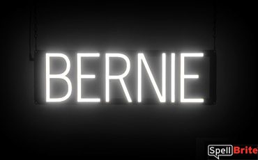 BERNIE sign, featuring LED lights that look like neon BERNIE signs