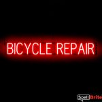 BICYCLE REPAIR sign, featuring LED lights that look like neon BICYCLE REPAIR signs