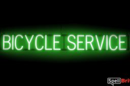 BICYCLE SERVICE sign, featuring LED lights that look like neon BICYCLE SERVICE signs