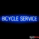 BICYCLE SERVICE sign, featuring LED lights that look like neon BICYCLE SERVICE signs