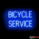 BICYCLE SERVICE sign, featuring LED lights that look like neon BICYCLE SERVICE signs