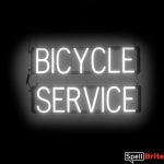 BICYCLE SERVICE sign, featuring LED lights that look like neon BICYCLE SERVICE signs