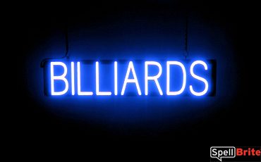 BILLIARDS sign, featuring LED lights that look like neon BILLIARD signs