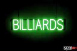 BILLIARDS sign, featuring LED lights that look like neon BILLIARD signs