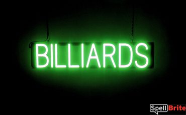 BILLIARDS sign, featuring LED lights that look like neon BILLIARD signs