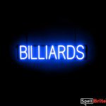 BILLIARDS sign, featuring LED lights that look like neon BILLIARD signs