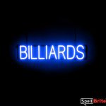 BILLIARDS sign, featuring LED lights that look like neon BILLIARD signs