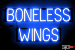 BONELESS WINGS sign, featuring LED lights that look like neon BONELESS WING signs