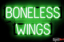 BONELESS WINGS sign, featuring LED lights that look like neon BONELESS WING signs