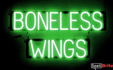 BONELESS WINGS sign, featuring LED lights that look like neon BONELESS WING signs