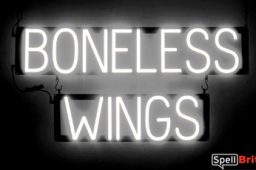 BONELESS WINGS sign, featuring LED lights that look like neon BONELESS WING signs