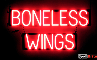 BONELESS WINGS sign, featuring LED lights that look like neon BONELESS WING signs