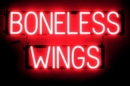 BONELESS WINGS lighted LED signs that look like neon signage for your restaurant
