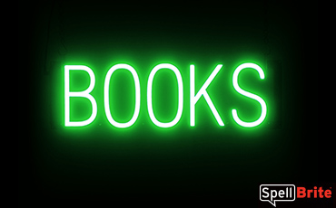 BOOKS sign, featuring LED lights that look like neon book signs