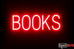 BOOKS sign, featuring LED lights that look like neon book signs
