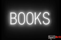 BOOKS sign, featuring LED lights that look like neon book signs