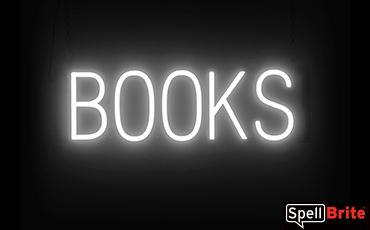 BOOKS sign, featuring LED lights that look like neon book signs