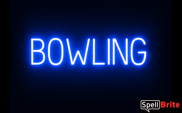 BOWLING sign, featuring LED lights that look like neon BOWLING signs