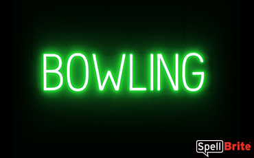 BOWLING sign, featuring LED lights that look like neon BOWLING signs