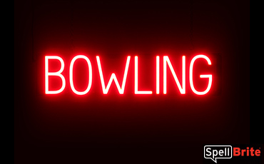 BOWLING sign, featuring LED lights that look like neon BOWLING signs